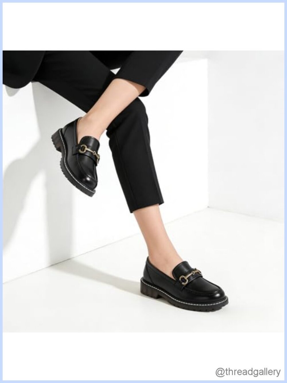 IUY Faux Leather Chunky Lug Sole Horsebit Loafers Work Shoes - Picture 3 of 6